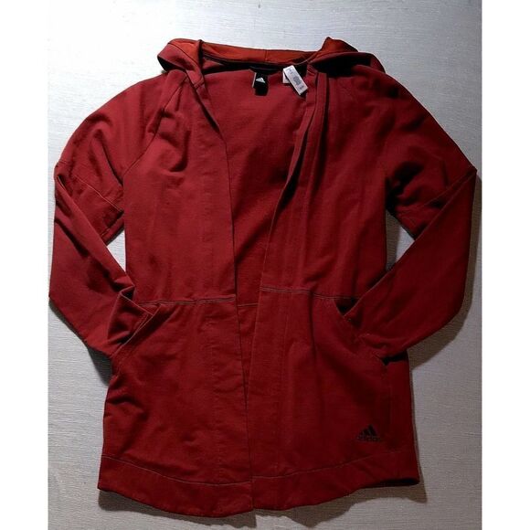 WOMENS ADIDAS SIZE M MAROON RED HOODED LONG SLEEVE LOGO CARDIGAN SWEATER - Picture 1 of 6